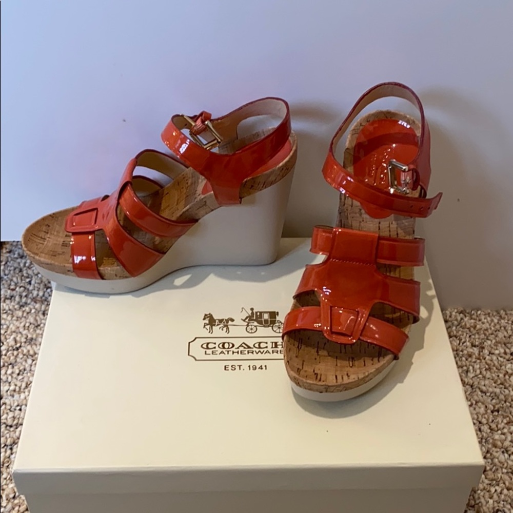 Coach patent tulip wedge sandal